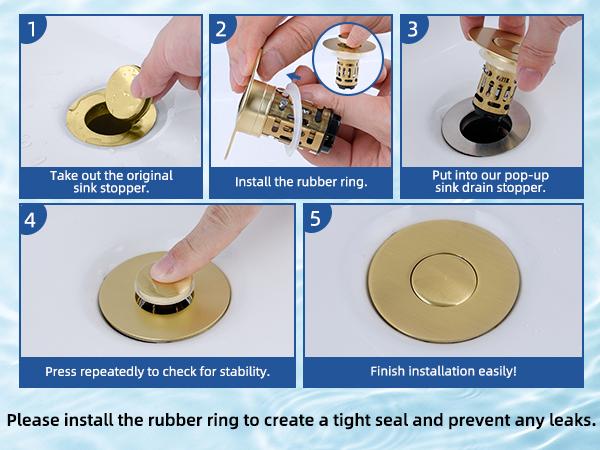 Hibbent Upgraded 3 in 1 Bathroom Sink Drain Strainer, Universal Pop Up Stopper with Removable Stainless Steel Filter Basket Hair Catcher, Sink Plug for 1.1''~2.36'' Basin, Brass Core, Brushed Gold