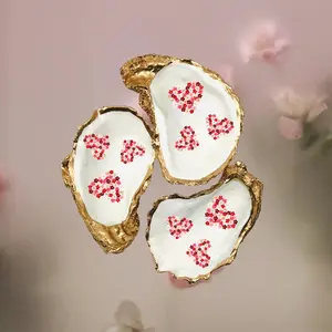 Triple Heart Floral Valentine Oyster Shell Ring Dish