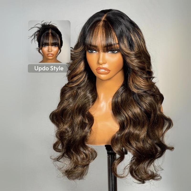 UNice Pre-Everything Fluffy Natural Loose Wave Wig with Curtain Bangs Glueless 13x4/7x5 HD Lace Human Hair Wigs Friendly for Beginners