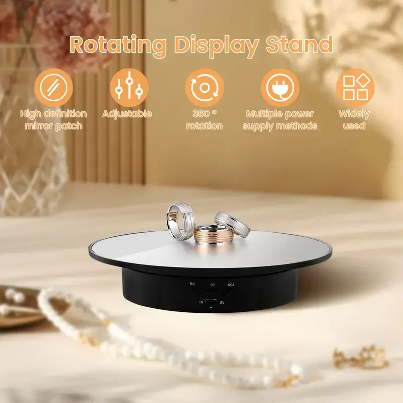 Motorized Rotating Display Stand Organiser - 7.87in, 17.6lbs Load, 360-Degree Electric Spinning Turntable for Photography Products, Jewelry, 360° Rotatable Racks & Displays, Outdoors, Racks (Black/Button Control)