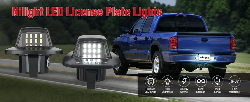 Nilight License Plate Lights Compatible with 1997 1998 1999 2010 2011 Dodge Dakota 2006-2009 Mitsubishi Raider with Black Housing 6000K White 2PCS Pack