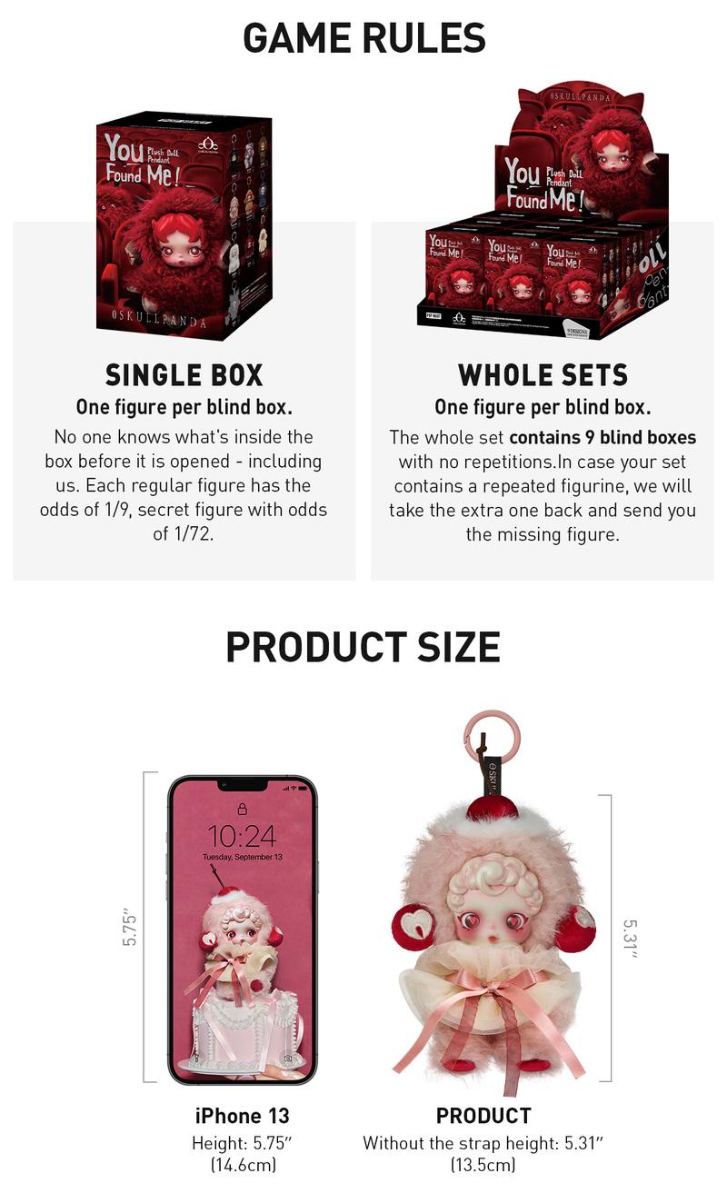 POP MART SKULLPANDA You Found Me! Series Plush Doll Pendant Blind Box, Collectible Toys, Valentine’s Day Gifts