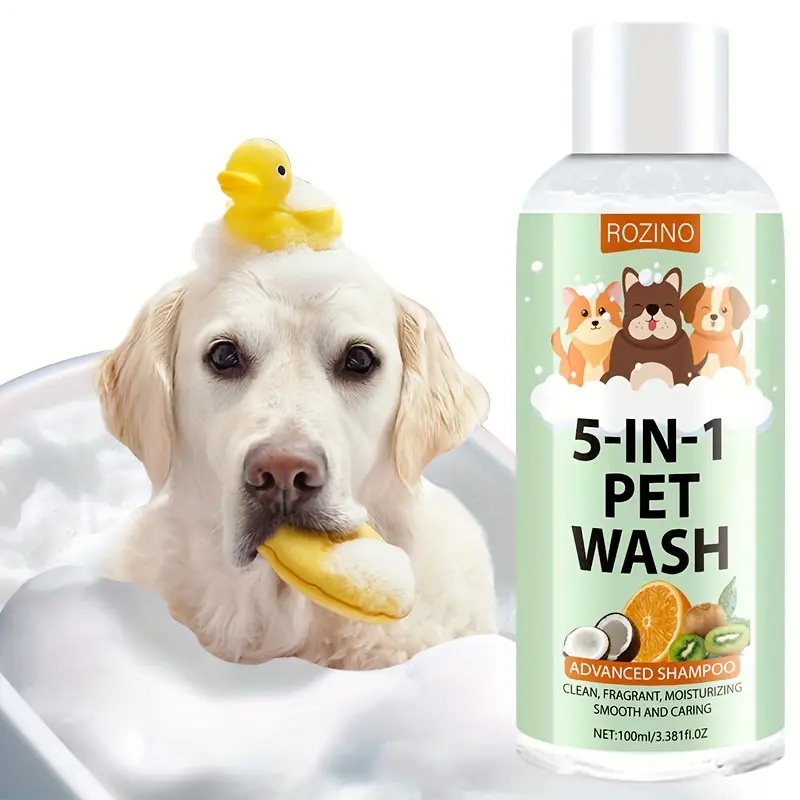 ROZINO 5-in-1 Advanced Pet Wash Shampoo for Dogs & Cats - Cleaner, Fragrant, Moisturizing, Smoothing Formula - 100ml Bath Product