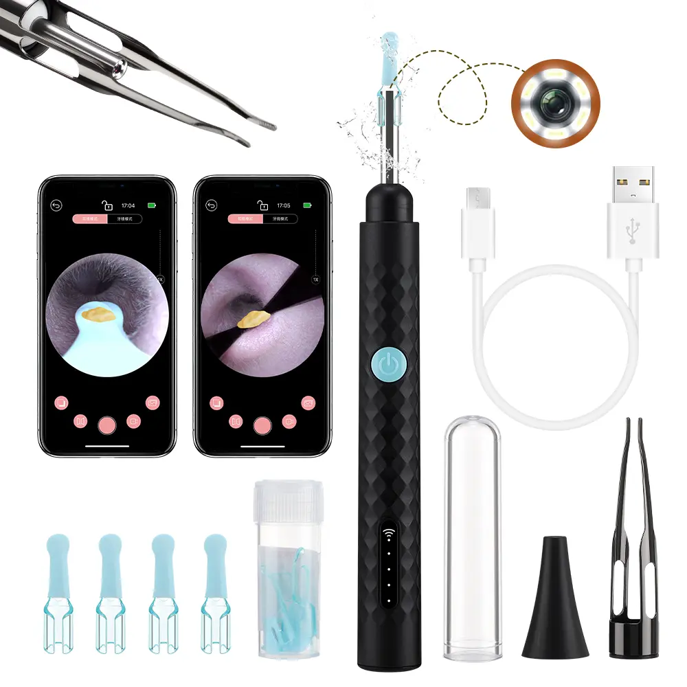 Smart Visible Earwax Cleaner with Tweezers, WiFi Connected APP Camera with LED Lights HD Endoscope, Ear Scoops, Ear Canal Cleaner, Essential Ear Cleaning Tool, Earwax Remover, Earwax Removal Tools, Earwax Removal Kit