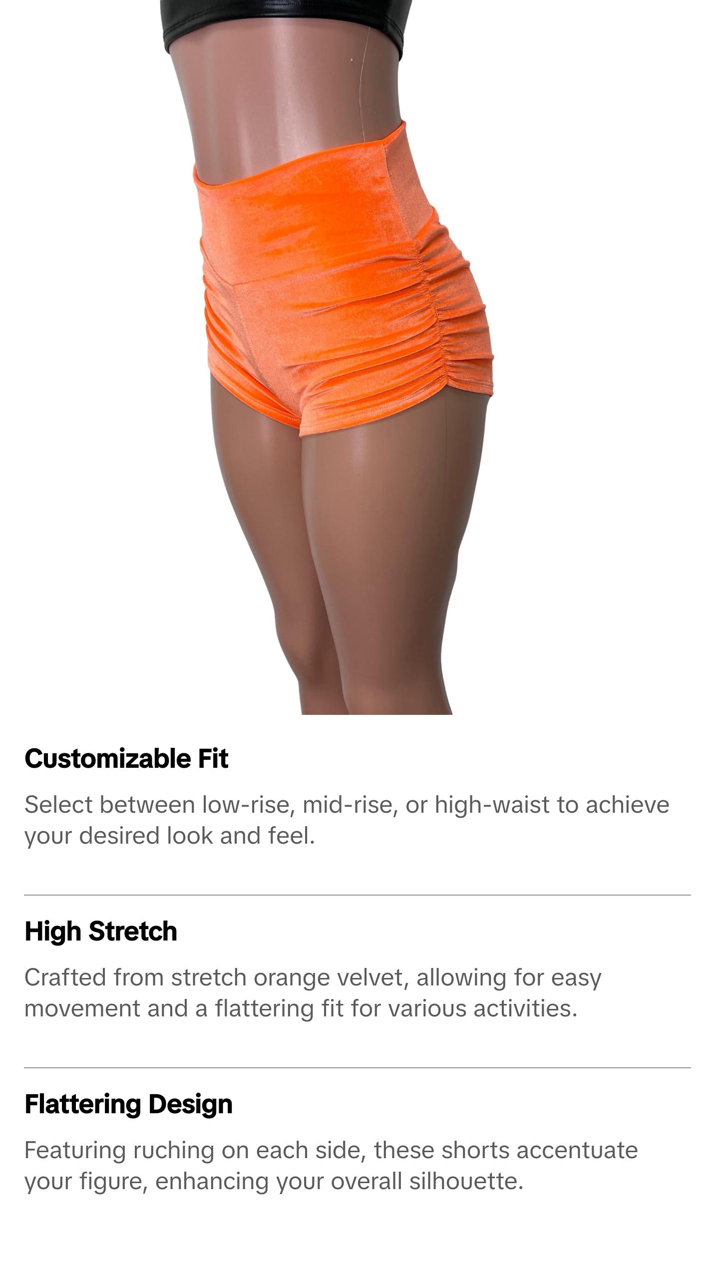 Ruched Booty Shorts - Orange Velvet Scrunch Shorts