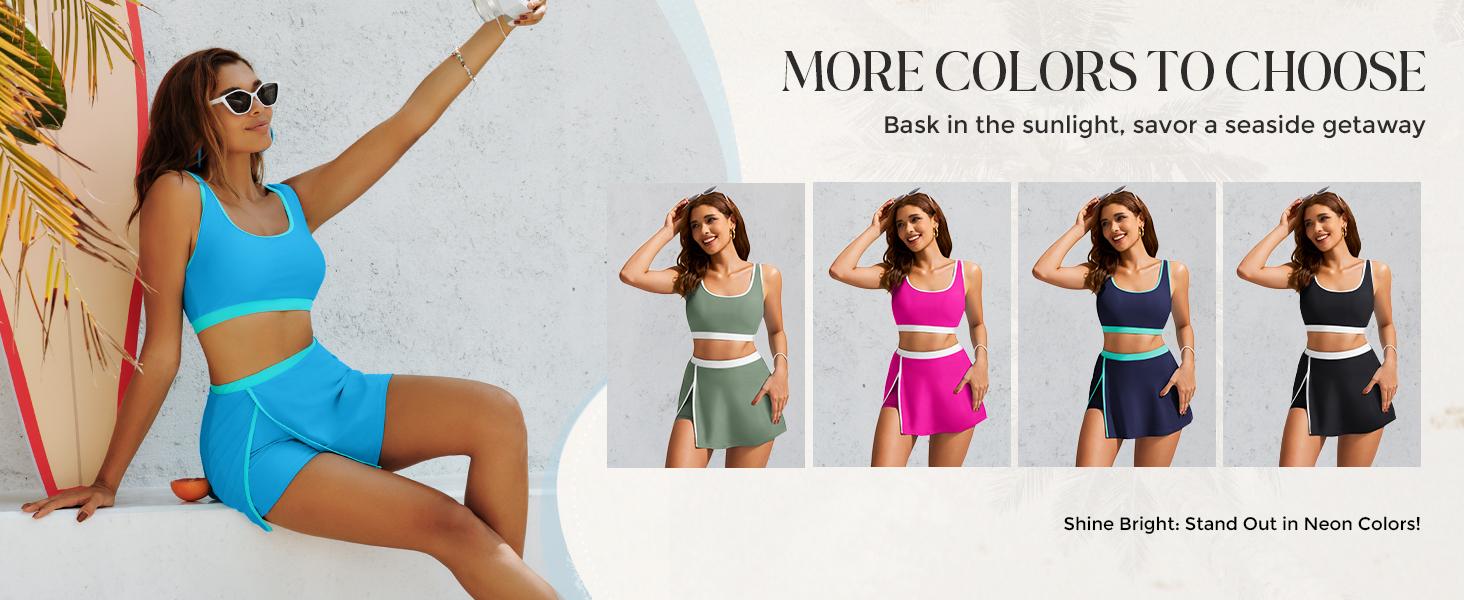 【S-2XL】Hanna Nikole Bikini Sets for Women Color Block Swimsuits with Side Slit Swim Skirt #TikTokShopBlackFriday