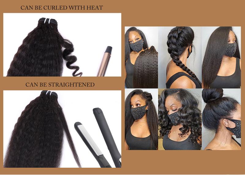 15A PerisModa Kinky Straight Bundles Human Hair Weave Yaki Straight Bundles 12-32 Inches Remy Hair 4C Extensions Set 100% Unprocessed Brazilian Virgin Hair Natural Color For Black Women