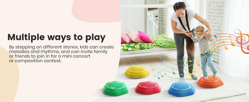 Holyton Light-Up Musical Stepping Stones, 5-Piece Set, Non-Slip Sensory Balance Stones for Toddlers, Indoor & Outdoor Play
