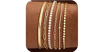 Tewiky Greenish Spring Waterproof Women's Bracelet Set - Trendy Dainty Jewelry Fashion Stackable Tennis Beaded Figaro Herringbone Paperclip Link Bracelet Pack