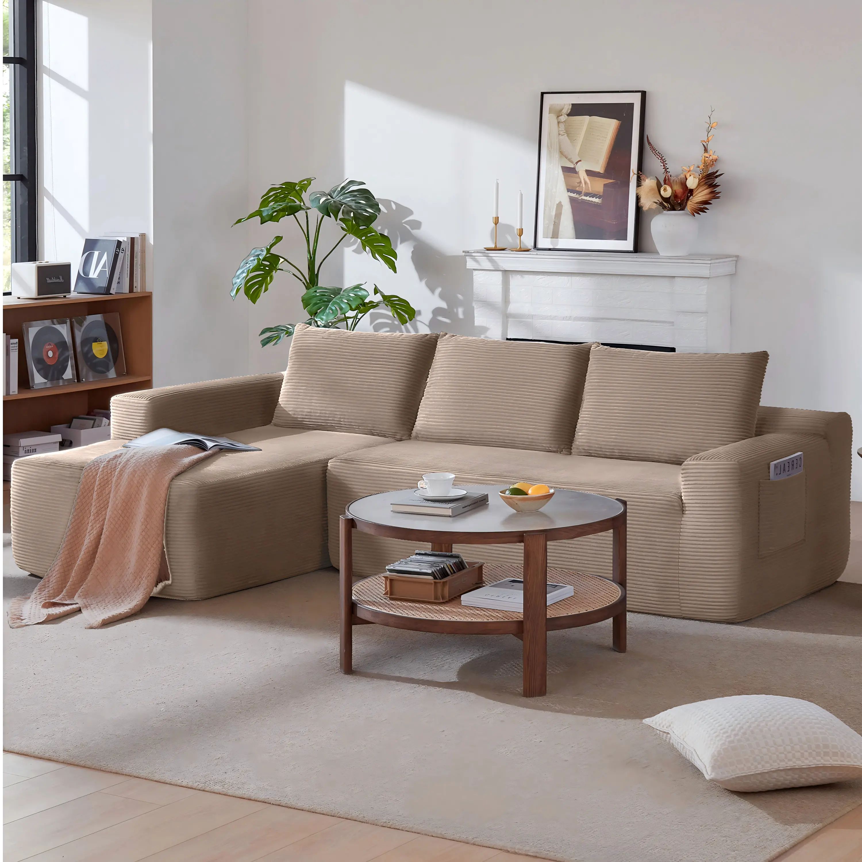 Left+Camel+Corduroy+Spring + Foam + 3 Seat