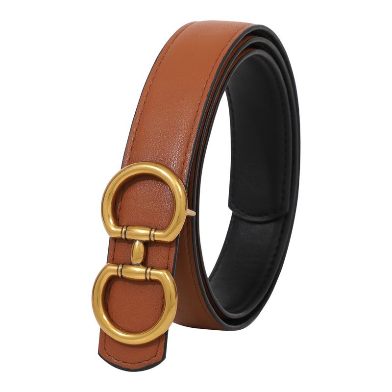 Elegant Reversible PU Leather Belt for Women Accessories Two-in-One Women Fashion Vintage PU Leather Belt for Jeans Dress with Golden Buckle
