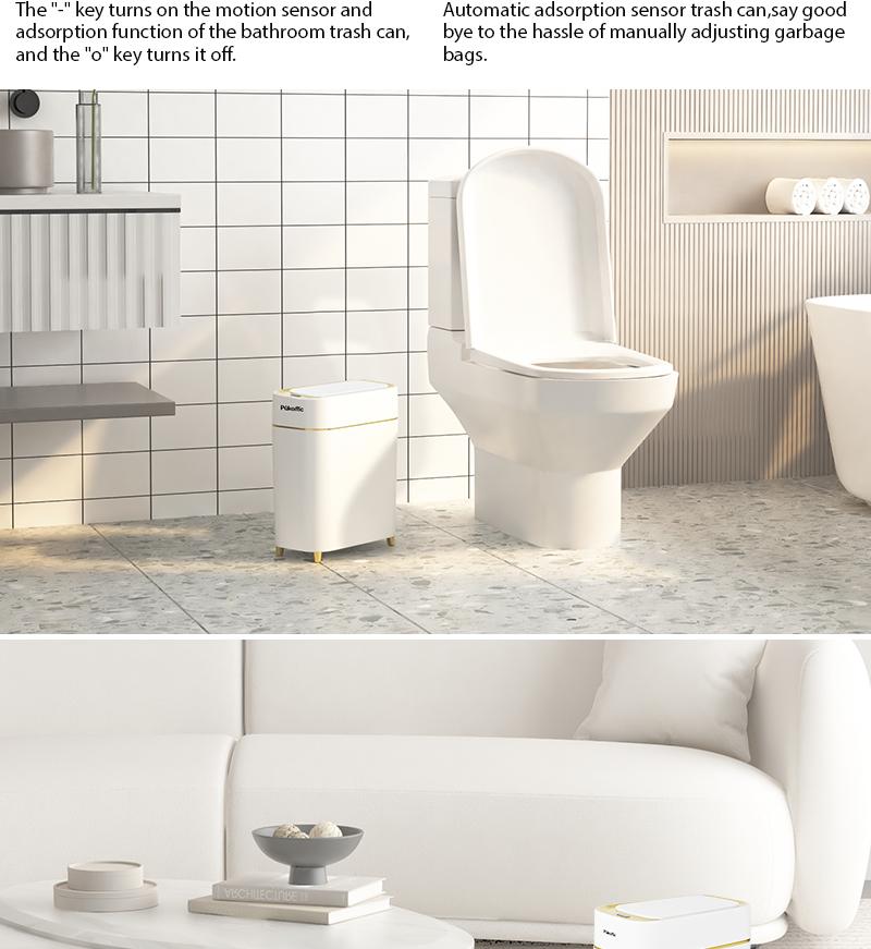 Pukomc Auto-Sensor Trash Bin – Wave & Knee Induction, Quick Voiceless Open, Removable Liner, Battery-Powered Touchless Garbage Can Automatic Dustbin