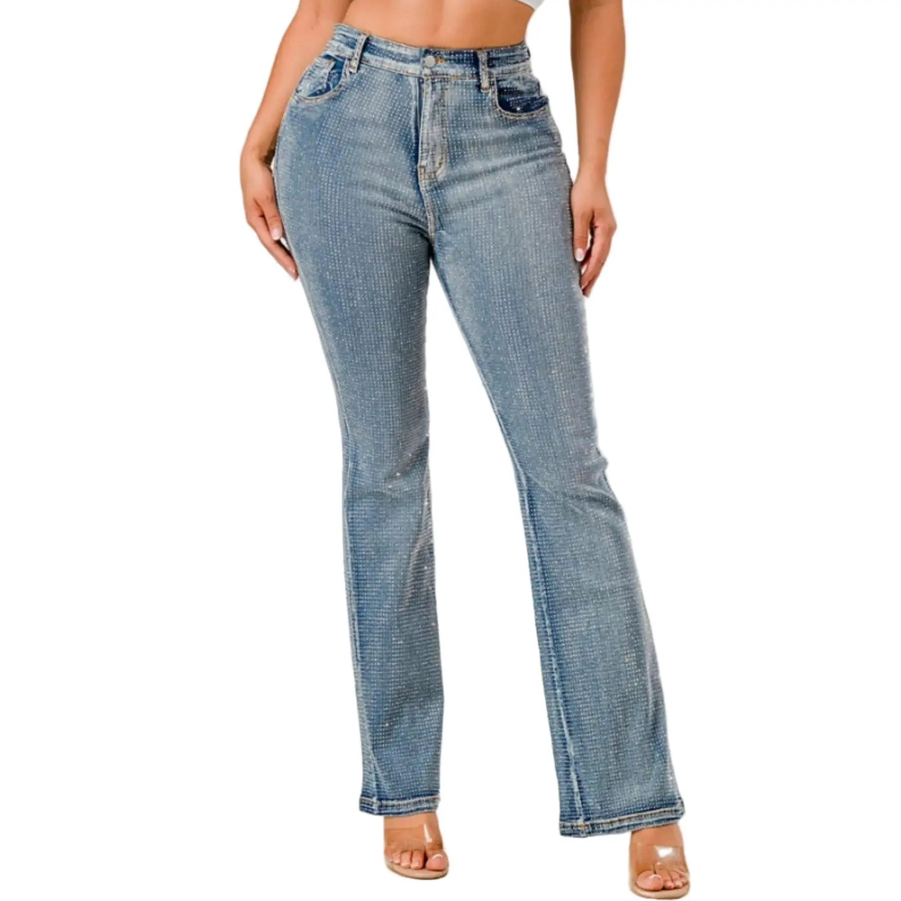 Anna Jeans- rhinestone jeans  Womenswear  Pocket Denim Bottom