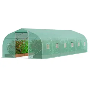 VEVOR Walk-in Tunnel Greenhouse,  , 29.5x9.8x6.6 ft Hoop House Greenhouse Tunnel, Peaked Roof Plant Hot House with Galvanized Steel Frame, Green PE Cover, Roll-up Zipper Door and 12 Windows for Outdoor