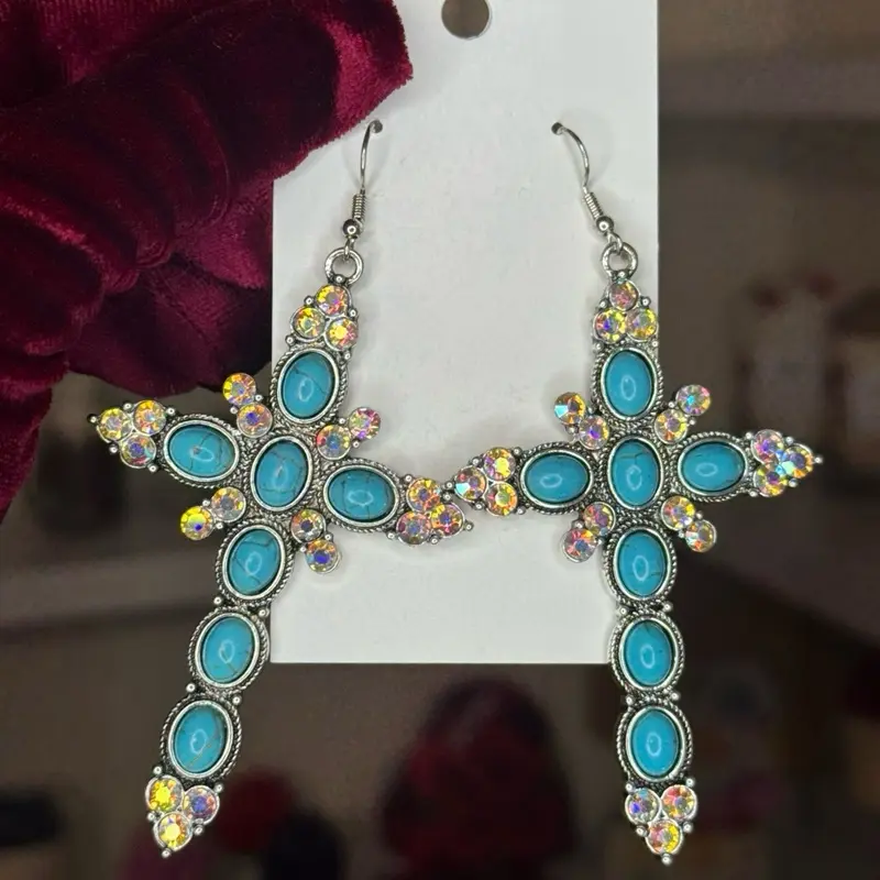 Turquoise rhinestone cross earrings Turquoise rhinestone cross earrings