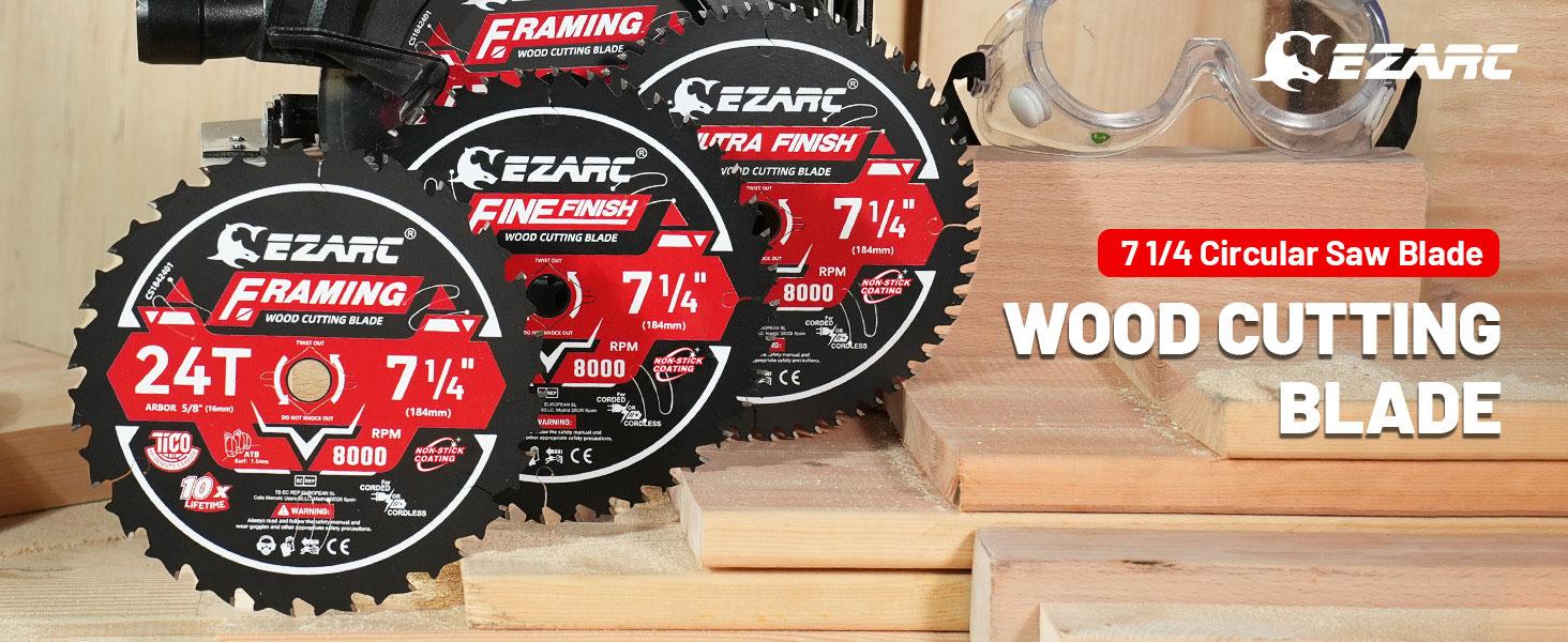EZARC 7-1/4 Inch Circular Saw Blades 24T/40T/60T - FRAMING Wood Cutting Blade, Ultra-Thin 1.5mm Kerf, Non-Stick Coating, 2 Pack
