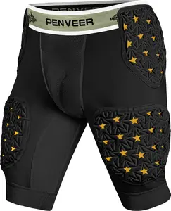 Penveer 5-Pad Adult Football Girdle for Men with Cup Pocket - 2-Tone Integrated Hip, Thigh & Tailbone Pads for Maximum Protection, Men's Padded Compression Shorts (Black)