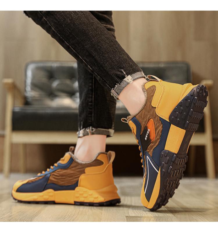 Men's Suede Sports & Leisure Shoes 8386M-Khaki Thickened Mid Top Waterproof Outdoor Boots Trainer Sneaker for Running Walking Closed Toe Athletic Footwear Low Top Cold Resistant