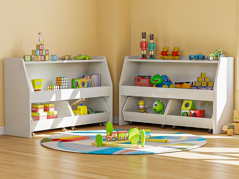 COZPAW Toy Storage Organizer, 2 Tier Montessori Shelf with Movable Bins, Toy Organizers Book Shelf for Kids Room, Playroom, Nursery