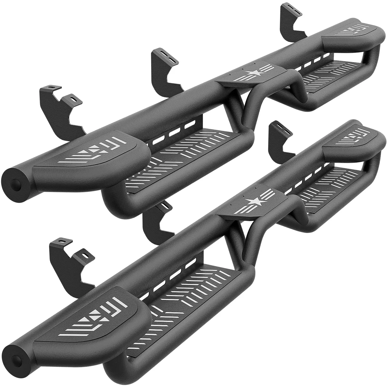 【Yzona】Double & Crew Cab Running Boards Fits 2024 2025 2026 Toyota Tacoma | Three Raised Side Steps, 4 Full-Size Doors, Two Stair Design Anti-Rust Nerf Bar Anti-Slip Side Rails Rock Sliders, Star Logo