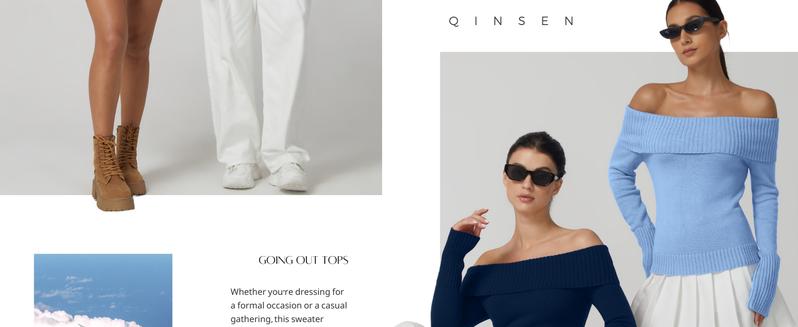 QINSEN Cotton Off The Shoulder Sweater for Women Long Sleeve Ribbed Knit Pullover Sweater Slim Fit Going Out Tops