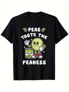 Men's & Women's 100% Cotton Breathable T-Shirt with Peas Taste The Peaness Graphic - Casual Short Sleeve Round Neck Tee, S-XXXL Sizes, Black | Machine Washable for Christmas, Hiking, Running, Cycling | Unisex Year-Round