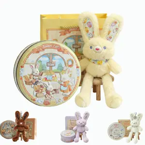 Fluffy Bunny Keychain with Pull-Ears & Stretchy Legs, Soft Bag Charm in Round Tin Box & Gift Box - Easter Gift,Birthday Cute Gift for Girls,Women's Day,Emotional Support