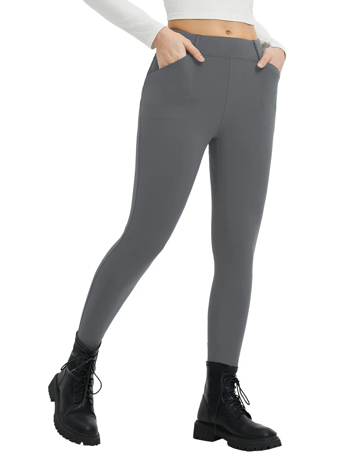 Baleaf Women's 25" Plush Fabric Seamless Fleece-Lined Leggings - 4 Pockets, Warmer Insulated Thermal Pants for Petite Workout, Cold Winter Outdoor Use