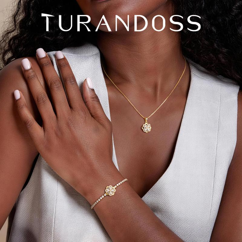 Turandoss Lucky Spinning 4-Leaf Clover Necklace for Women, Adjustable Chain