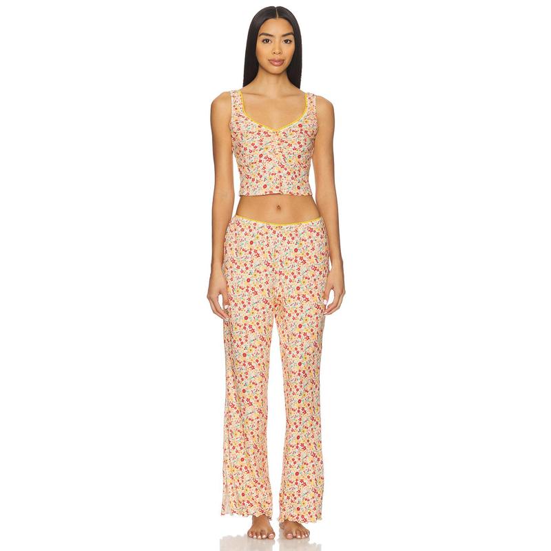 Free People x Intimately Fresh In Love Lounge Set in Pink Chalk Combo