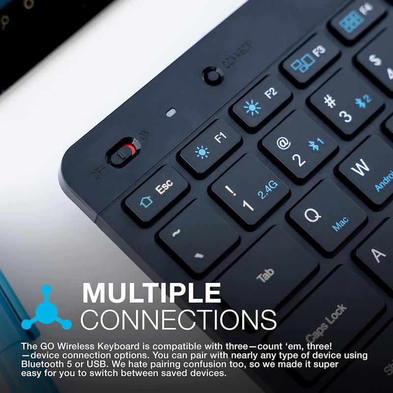 JLab Go Wireless Keyboard, Connect Via Bluetooth or USB Wireless Dongle, Multi-Device Ultra-Compact for a Minimalist or Portable Set-Up