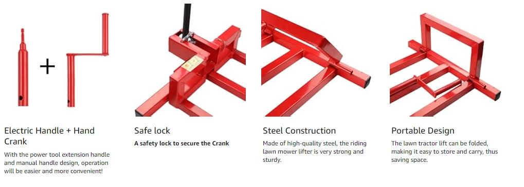 Lift Jack for Garden Tractors and Lawn Mowers - 882 Lbs Capacity, Manual Handle & Power Tool Extension Handle