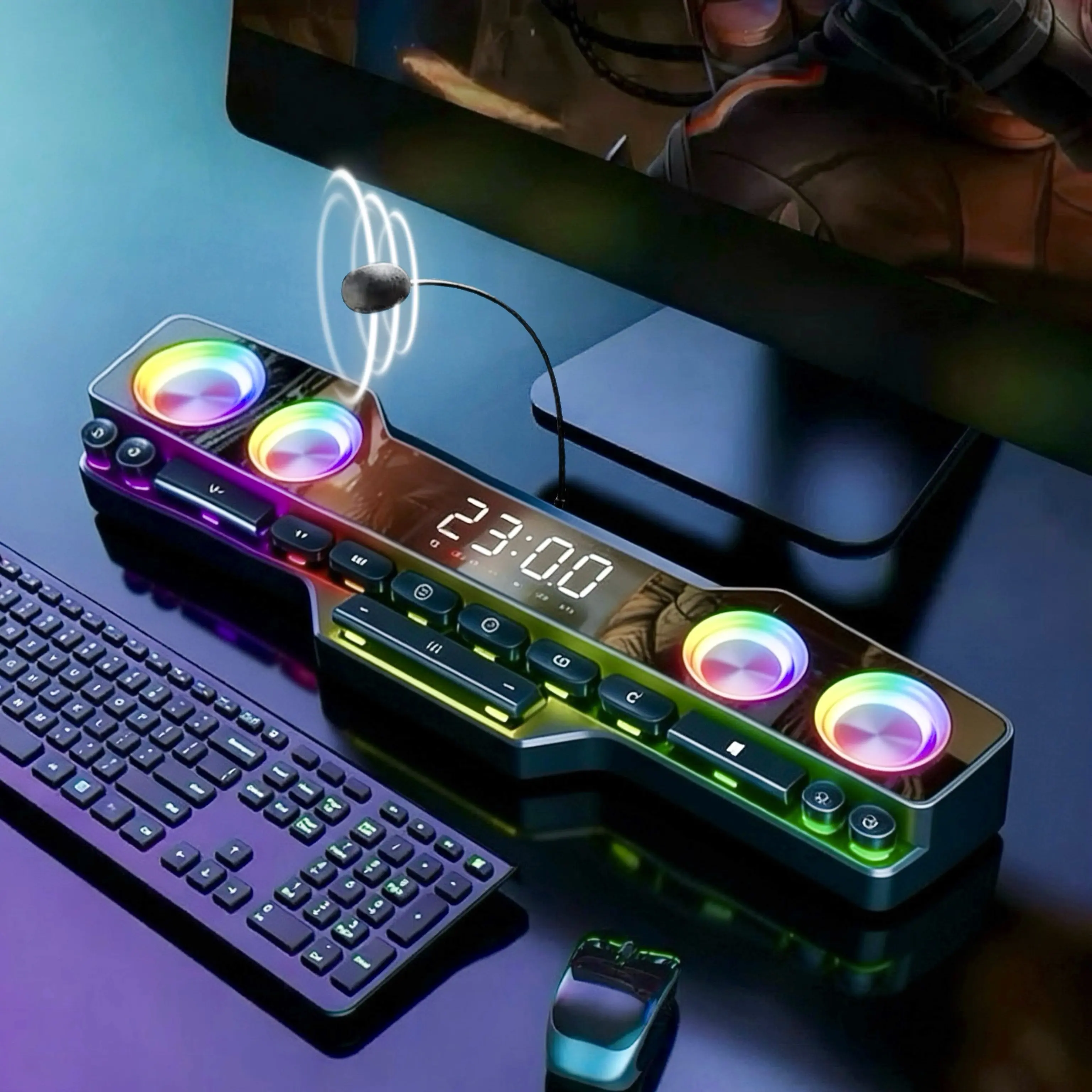 Bluetooth RGB Gaming Party Speaker with Microphone - Portable Wireless Speaker, 3600mAh Battery, Fidelity Dynamic Stereo Lossless Sound, Color Lighting, Footstep Detection, USB Powered, Gamer Stuff Gift, Bluetooth Speaker tiktokshopbacktoschool