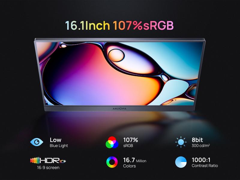 ARZOPA 16.1" Portable Gaming Monitors – 180Hz 1440P QHD / 144Hz 1080P FHD – Ultra Slim External Display for Laptops Gaming PC PS5 Xbox Mac with Built-in KickStand & Dual Speakers – Gray