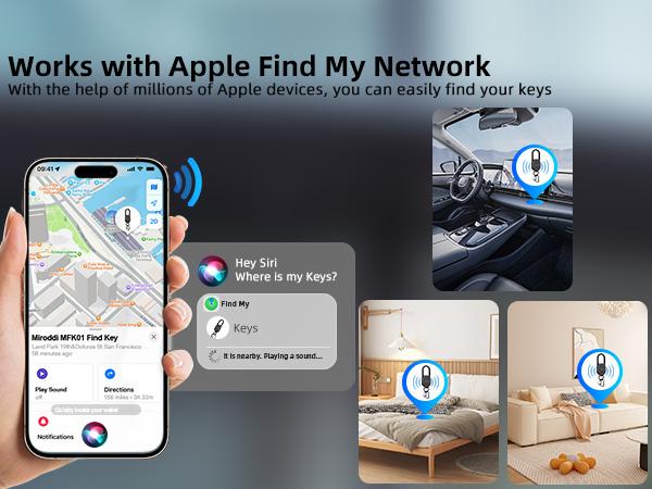 Keychain with Apple Find My(IOS Only), Key Finder Built-in Anti-Loss Tracker, Heavy Duty Key Holder, Premium Stainless Steel Keychain Carabiner Car Key Chains with GPS Global Locator Tracking Waterproof