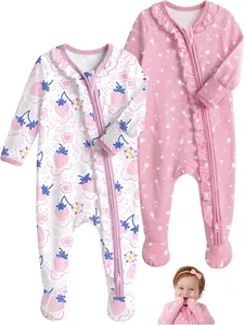 Rayon Made from Bamboo Baby Pajamas Baby Sleepers for Newborn 0-3 3-6 6-9 Months 2Pcs Footie Pjs Baby Girls Clothes