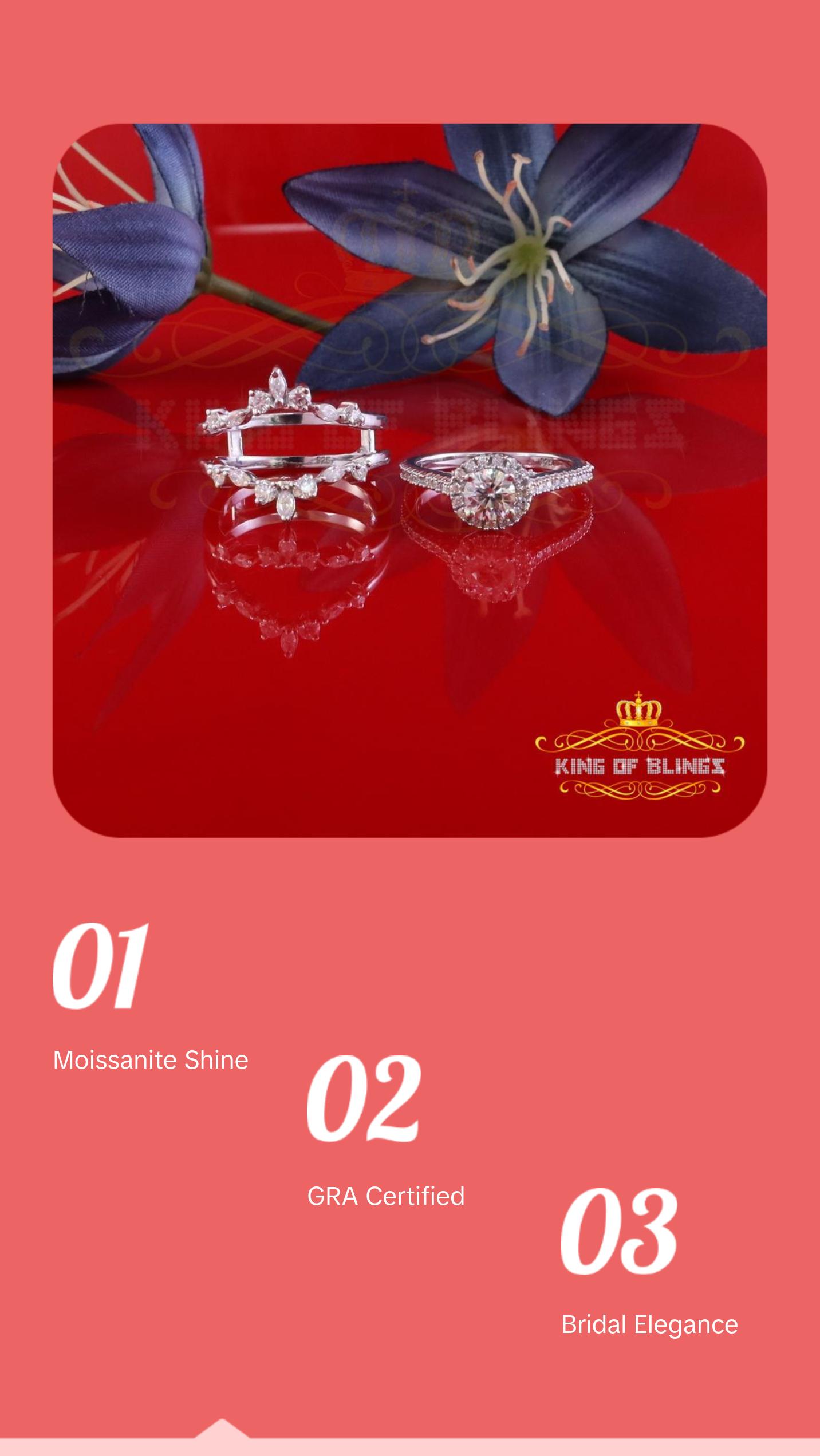 King Of Blings Solitaire Enhancer Guard Wrap Ring Insert 1.66ct Moissanite 925 White Silver