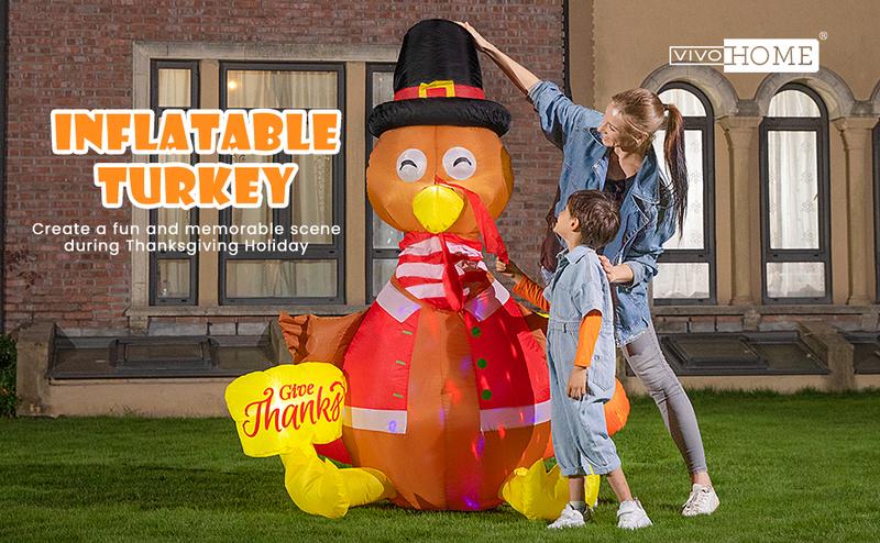 VIVOHOME Thanksgiving Inflatable Decoration LED Lighted Turkey Family Self-Inflating Easy Setup for Outdoor Lawn Garden Yard Patio Holiday Party Ornaments