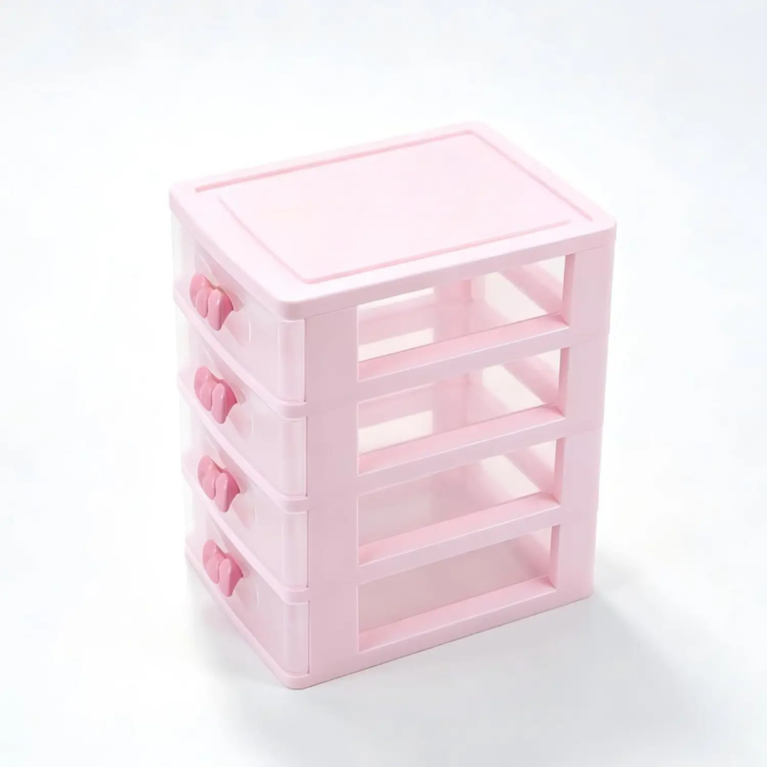 Transparent Pink 4-Tier Plastic Stationery Organizer with Bow - Home Improvement Desk Organization Accessory for Office, Sewing Supplies Storage (Office Desk Accessories Organizer), Jewelry