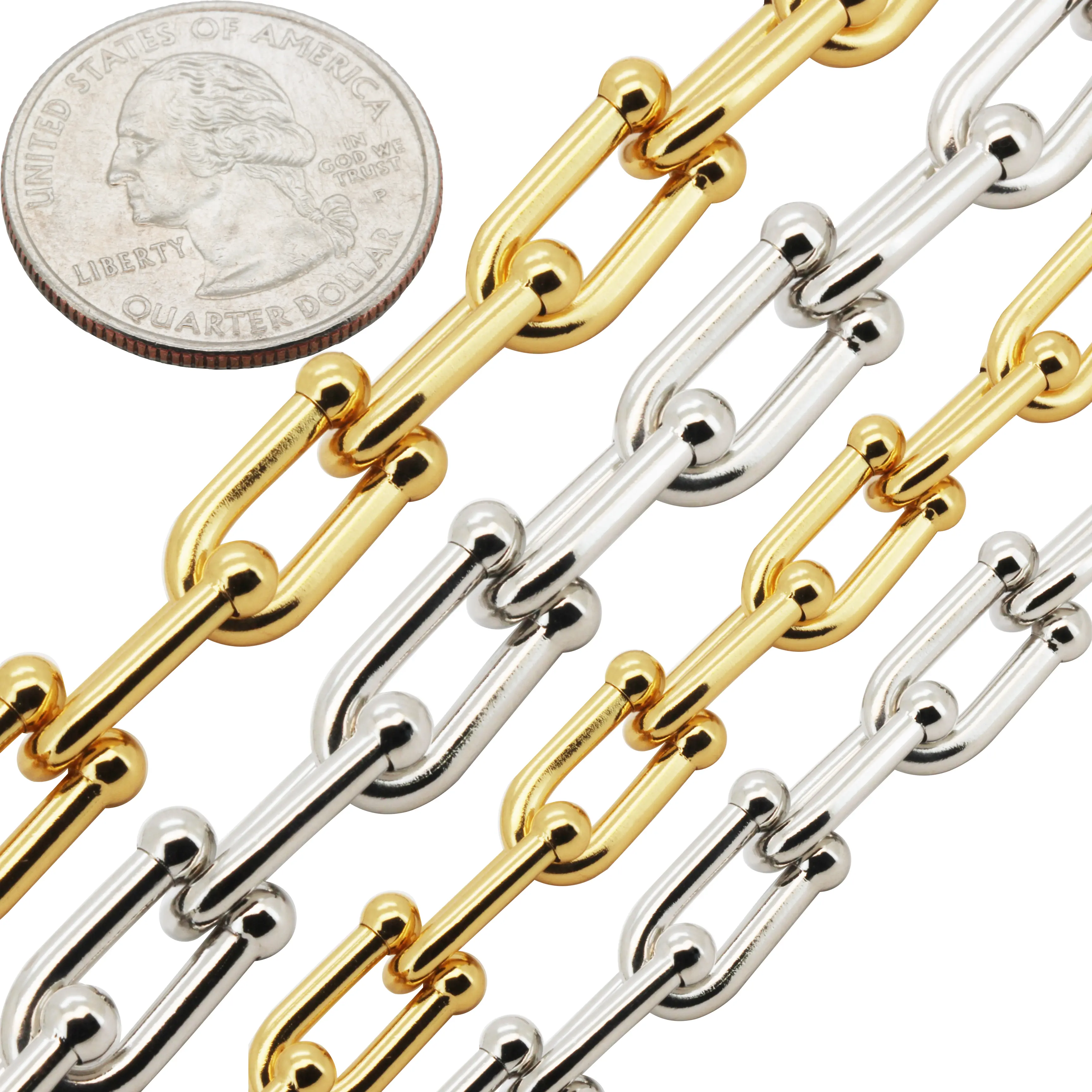 316L Stainless Steel 18k Yellow Gold Plated 8-10mm Horseshoe Graduated Link Chain Necklace Bracelet 7.5”-20”