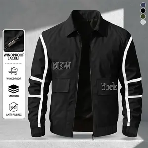 Men’s Reflective Letter-Print Lapel Jacket Smooth, Skin-Friendly Fabric Ribbed Hem Commuter-Friendly Versatile Everyday Wear Suitable for Casual Social Outings Fashionable Eye-Catching Style Tactical Windproof Long Sleeve Menswear Stylish Coats