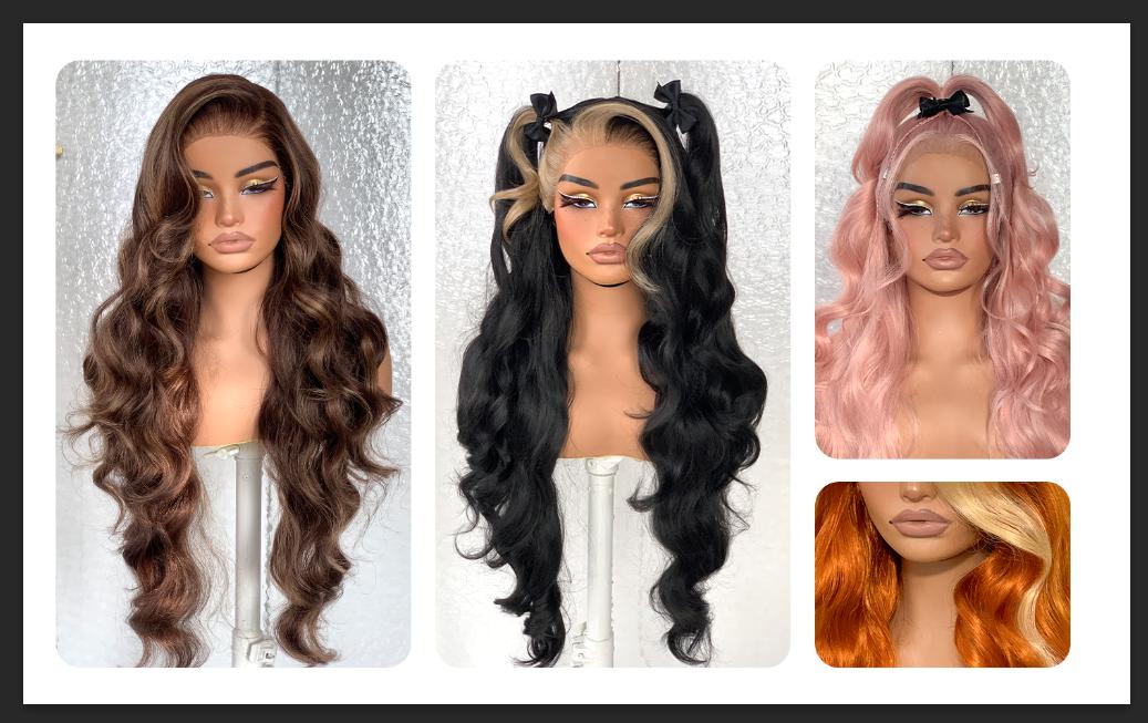 LOVSOUL  Glueless Wear And Go Synthetic 13x6 Layered Voluminous Long Body Wave HD Lace Frontal Wig Pre-Plucked No Glue Beginners Friendly 32inch Rich Hues