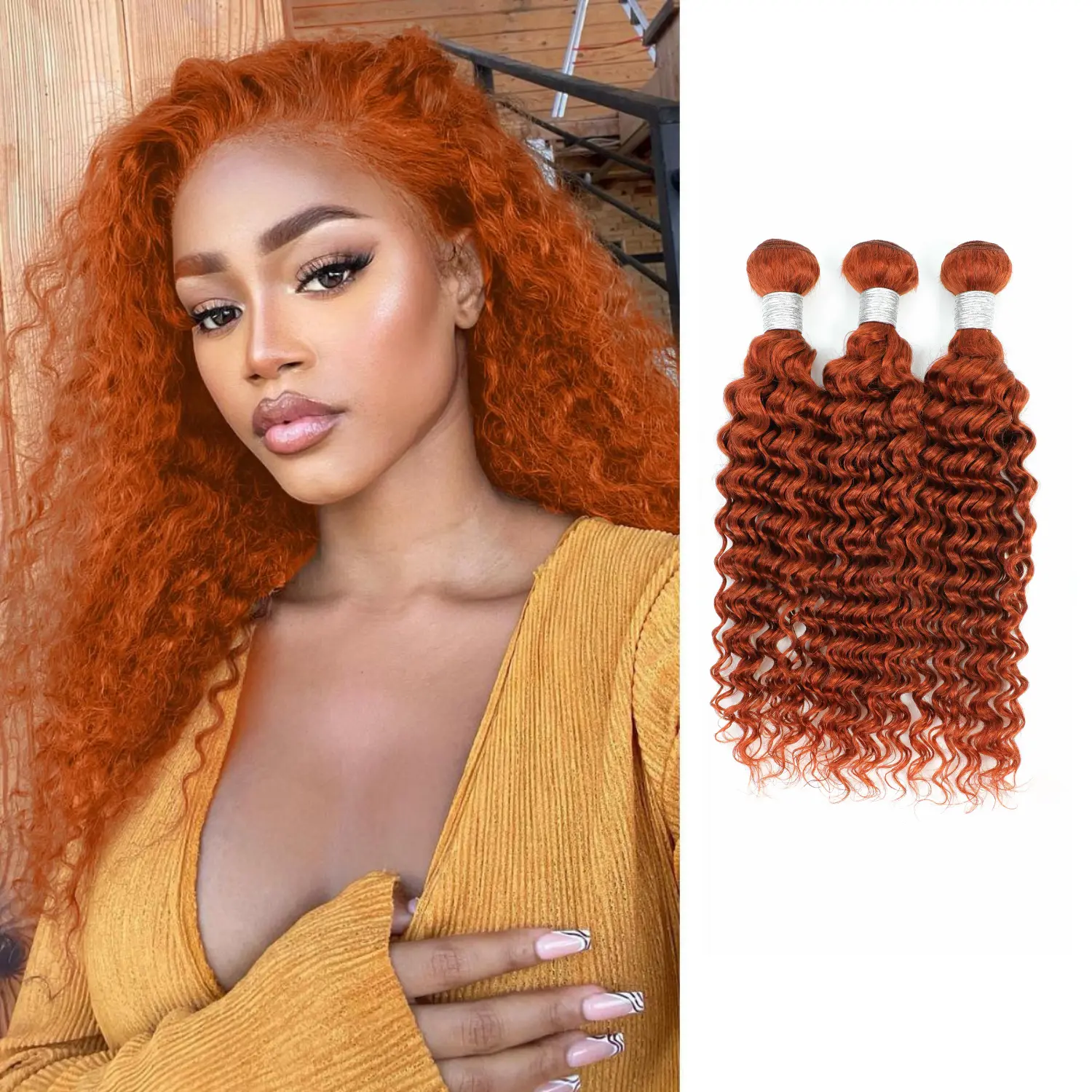 【NEW IN 12A】ALHER 350 Ginger Deep Wave Human Hair Bundles with 4x4 Closure HD Transparent Lace Front,Ginger Orange Bundles and 13X4 frontal HD Lace Pre Plucked Natural Hairlines 100% Unprocessed Virgin Human Hair Quick Weave #TikTokShopBlackFriday