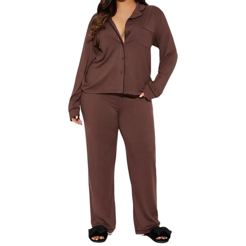 JointlyCreating Women's Pajama Set 2 Piece Satin Sleepwear Long Sleeve Button Down Top & Pant Classic OL Style Autumn Loungewear