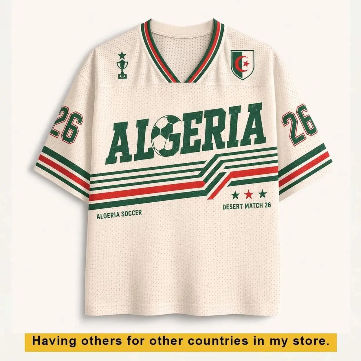 Algeria Soccer Jersey, Retro Desert Shirt, Custom Name Number Jersey, Algerian Football Fan Gift