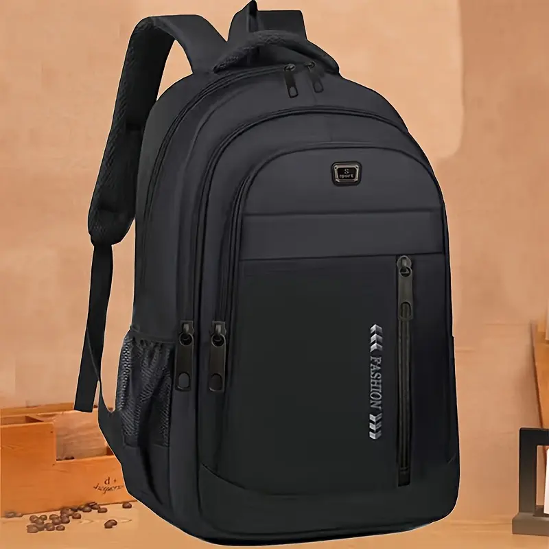 Lightweight Adjustable Nylon Backpack Unisex Black Multi-compartment Zipper Closure Suitable Casual Travel and School Versatile Practical