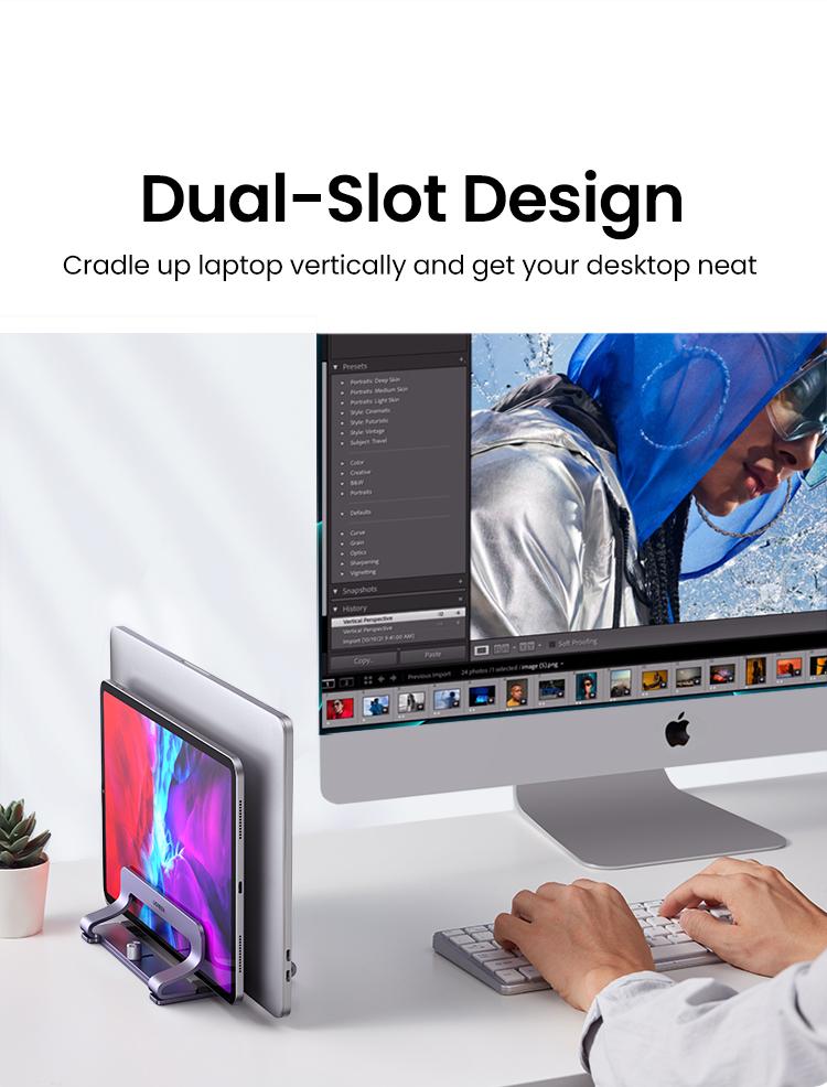 UGREEN Vertical Laptop Stand Holder Desk Single/Dual Aluminum Dock Compatible with MacBook Pro Air Laptop Stand Desktop Adjustable, Lenovo Ideapad, Surface Book, HP Notebook, Dell Chromebook Up to 17.3 Inch-TikTokShopBlackFriday ,TikTokShopHolidayHaul