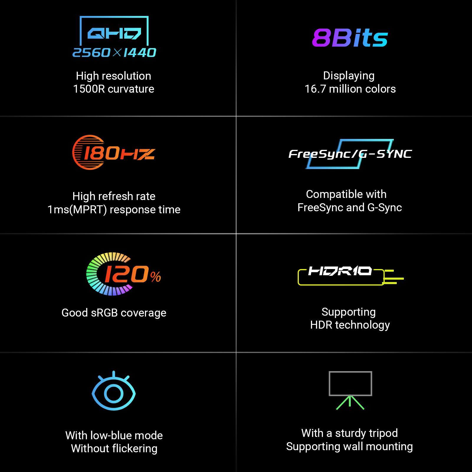 KTC 27" 2K 180Hz HVA 1500R Curved Gaming Monitor, 144Hz, GTG 1ms, 5000:1 contrast Ultrawide PC Monitor, FreeSync Premium/G-Sync, DisplayPort/HDMI/USB, Vesa/Wall Mount Computer Monitor, 3-year warranty,H27S17 KTC 27" 2K 180Hz HVA 1500R Curved Gaming Monitor, 144Hz, GTG 1ms, 5000:1 contrast Ultrawide PC Monitor, FreeSync Premium/G-Sync, DisplayPort/HDMI/USB, Vesa/Wall Mount Computer Monitor, 3-year warranty,H27S17