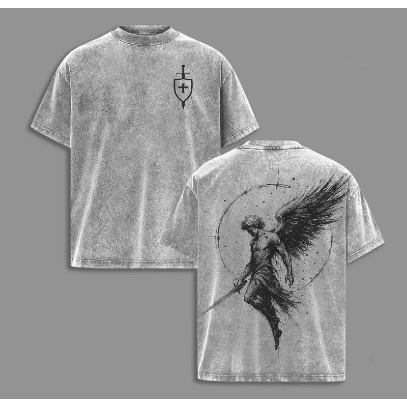 Archangel Michael Winter Apparel x Flame Sword x Shield x Justice Scale Archangel Michael T-Shirt St. Michael Archangel x Flame Sword T-Shirt Washed Church Apparel Gym Tank Tops Christian Religious Jesus Apparel