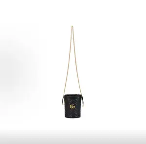 Pre-owned GUCCI GG Marmont Mini Bucket Bag Black Gold Crossbody